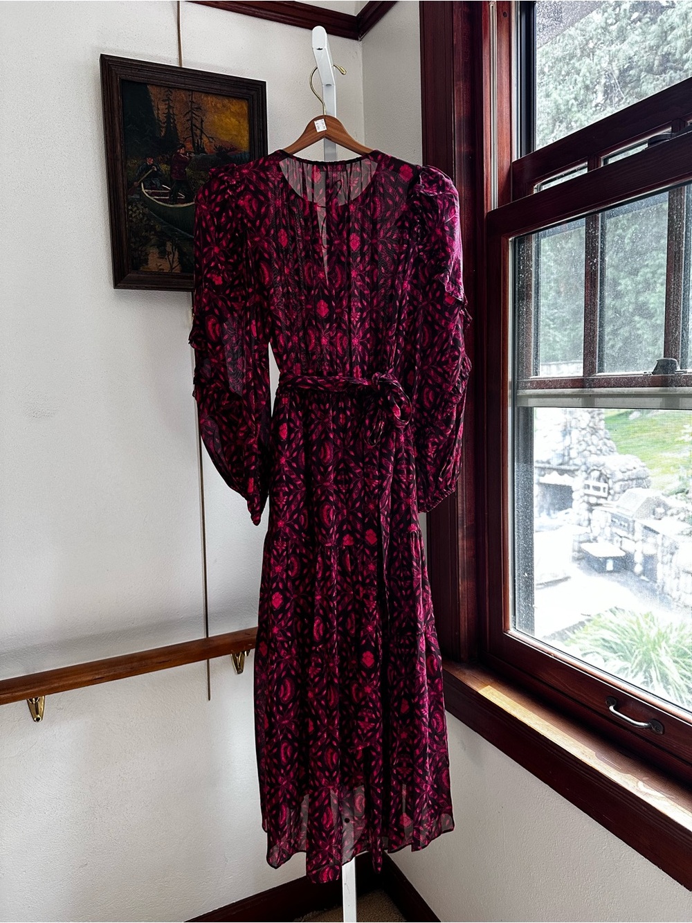 Ulla Johnson Aliya Silk Midi Dress 0 Fuchsia Floral Belted Wedding Guest - Picture 3 of 13